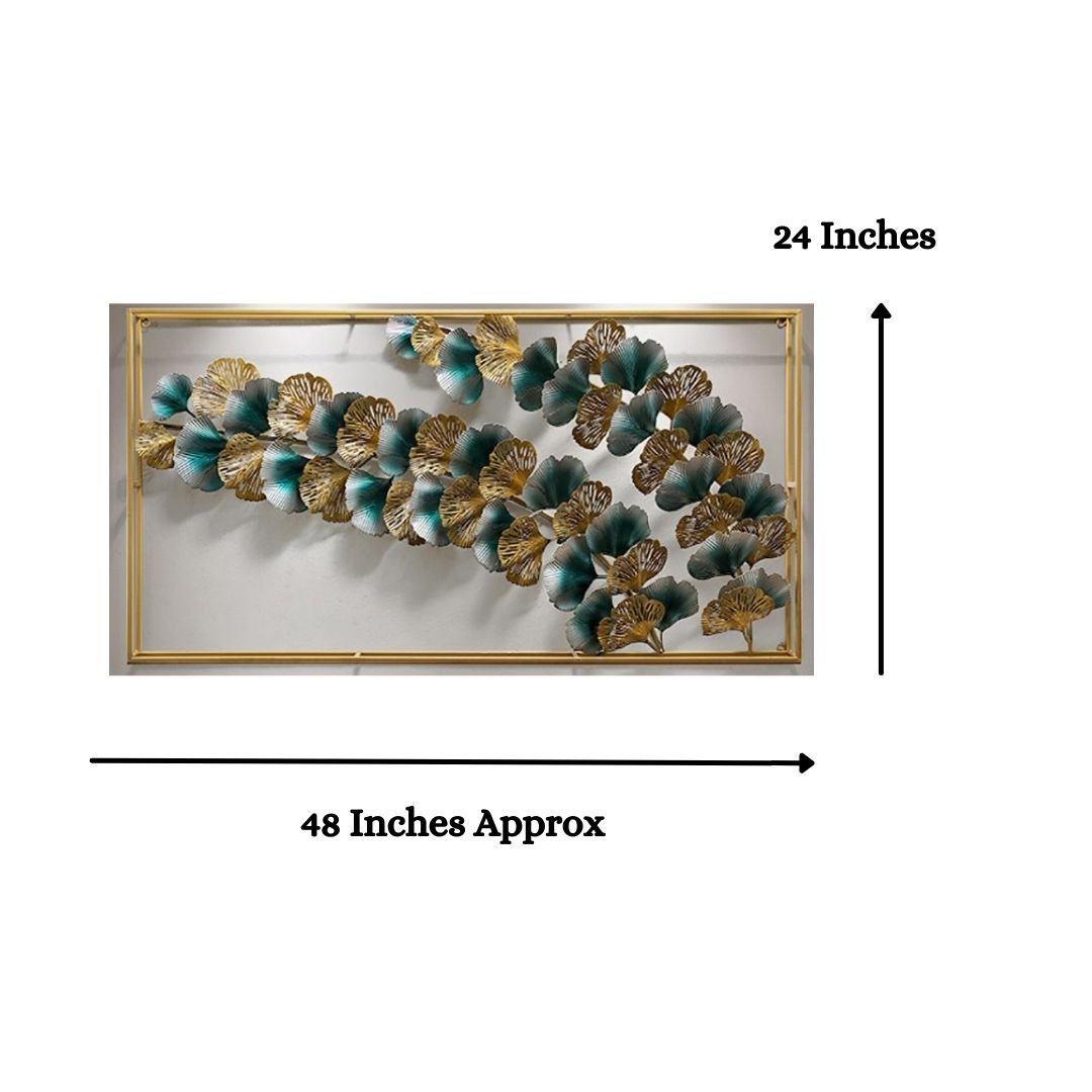 Teal and gold metal flower wall art measuring approximately 48 x 24 inches - ArtyCraftz