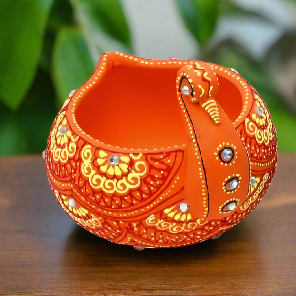 Terracotta Orange Swan Candle Holder with Motifs-ArtyCraftz.com