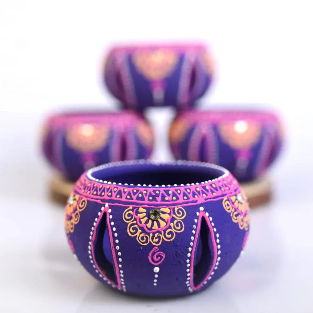 Terracotta Jali Motif Work Round Candle Holder-ArtyCraftz.com
