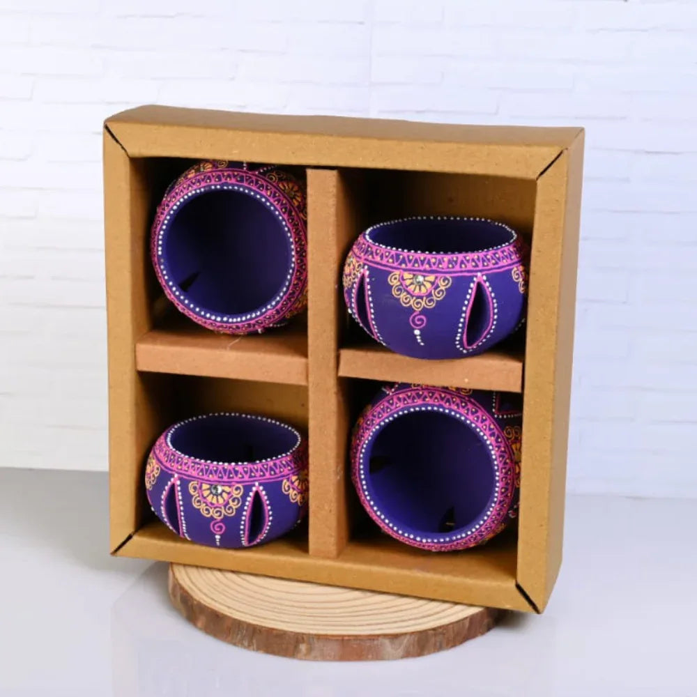 Terracotta Jali Motif Work Round Candle Holder-ArtyCraftz.com