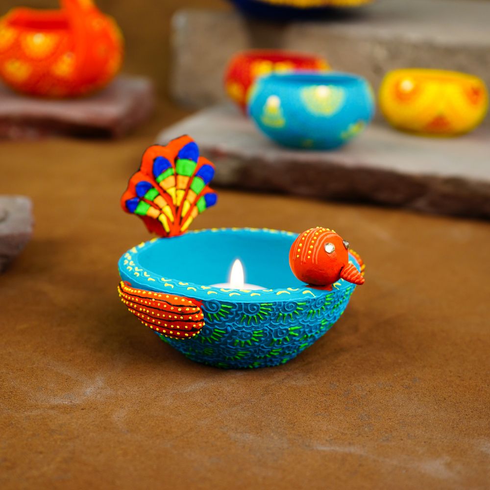 Terracotta Motif Peacock Candle Holder-ArtyCraftz.com