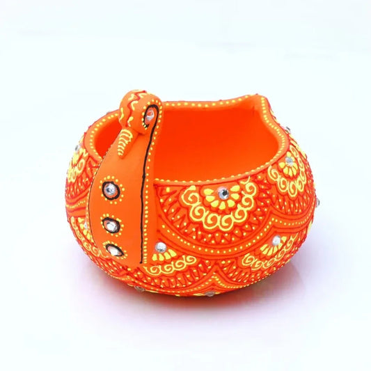 Terracotta Orange Swan Candle Holder with Motifs-ArtyCraftz.com