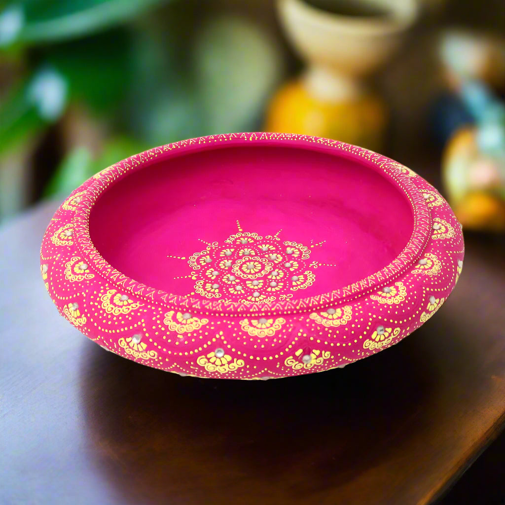 Terracotta Urli with Golden Floral Motifs-ArtyCraftz.com
