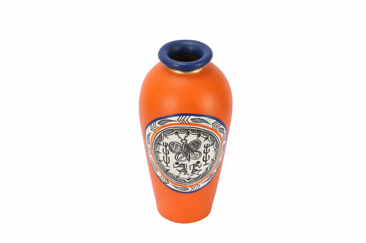 Terracotta Vase Warli Handpainted Tappered Orange 6 Inch For Gift Item - ArtyCraftz.com