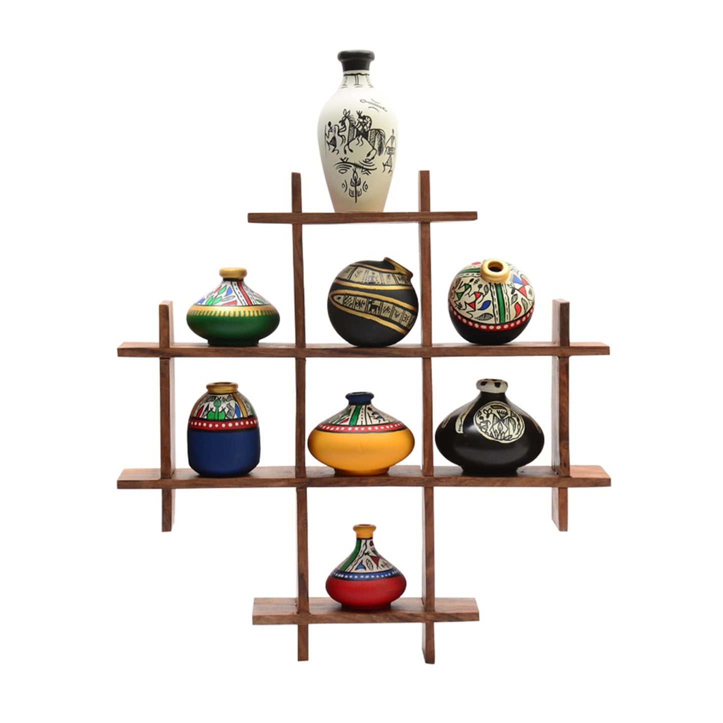 Terracotta Warli Pots with Sheesham Wooden Frame Wall Art-ArtyCraftz.com