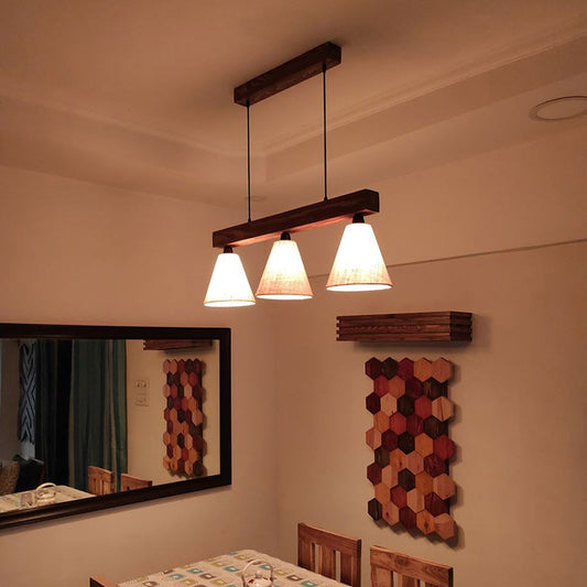 Terzo Brown Wooden Series Hanging Lamp with Beige Fabric Lampshade - ArtyCraftz.com