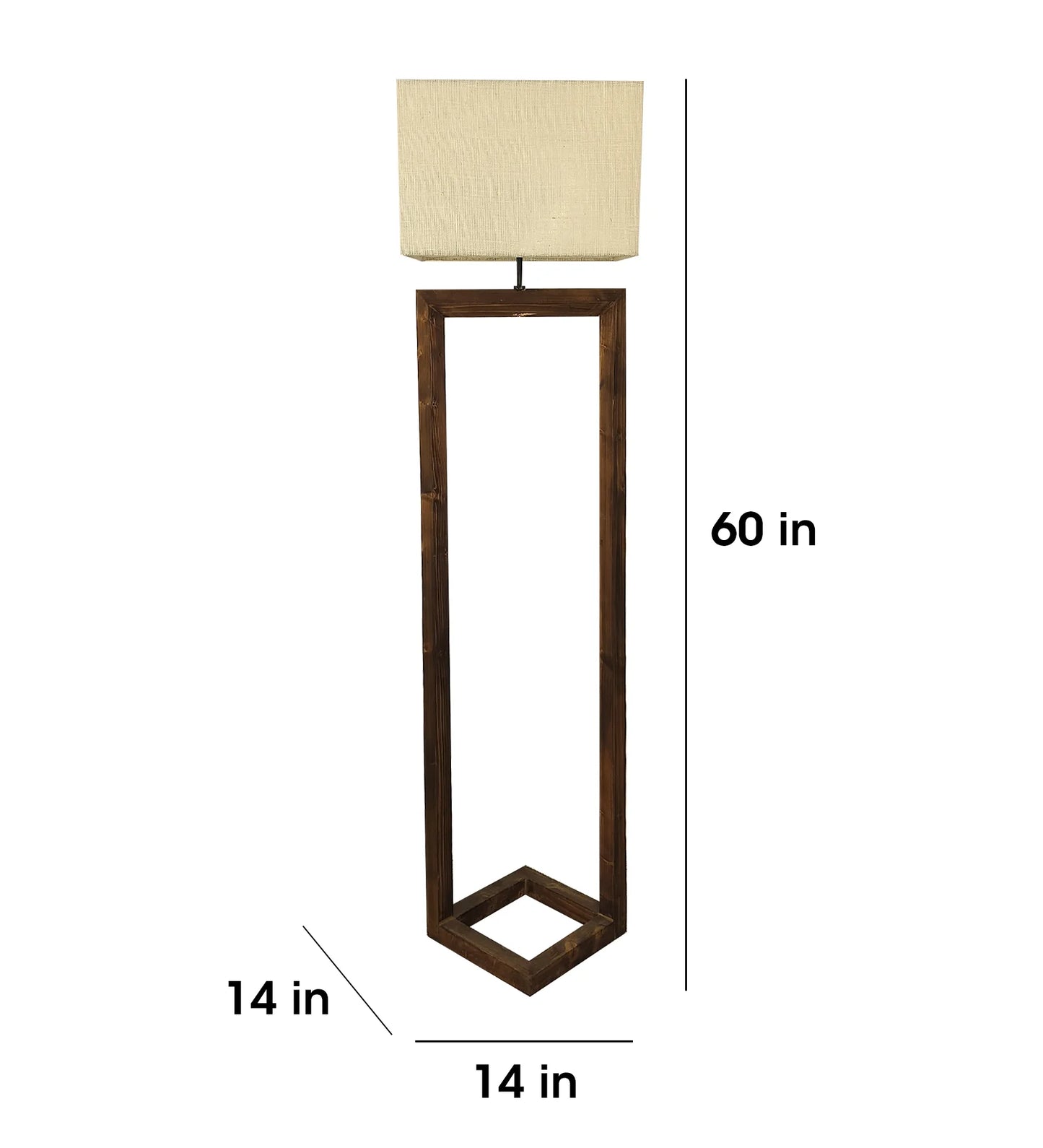 Tesseract Wooden Floor Lamp with Brown Base Beige Fabric Lampshade - ArtyCraftz.com