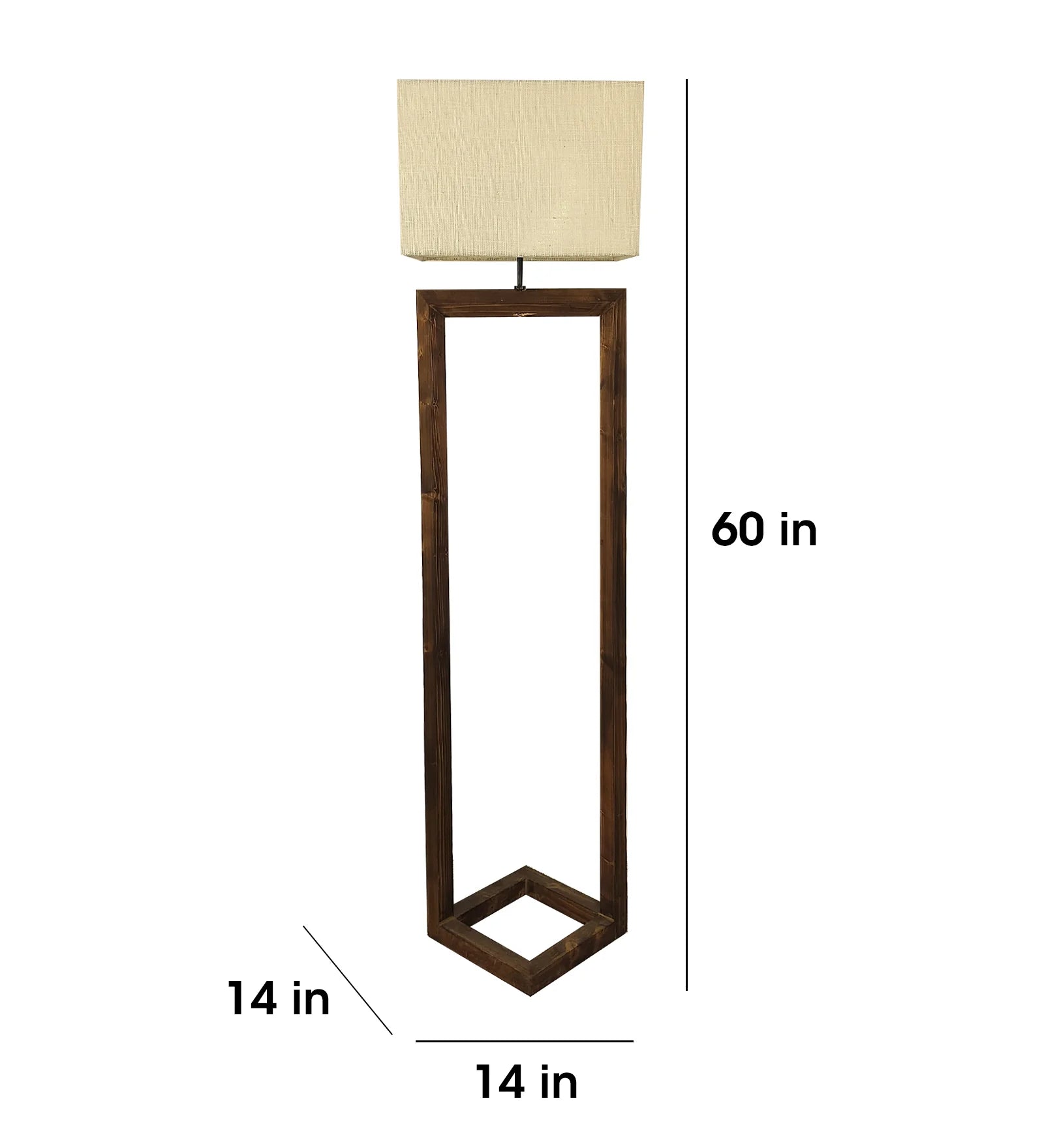 Tesseract Wooden Floor Lamp with Brown Base Beige Fabric Lampshade - ArtyCraftz.com