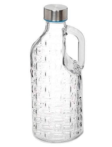 Textured Glass Beverage Bottle with Handle (1000ML, Clear)