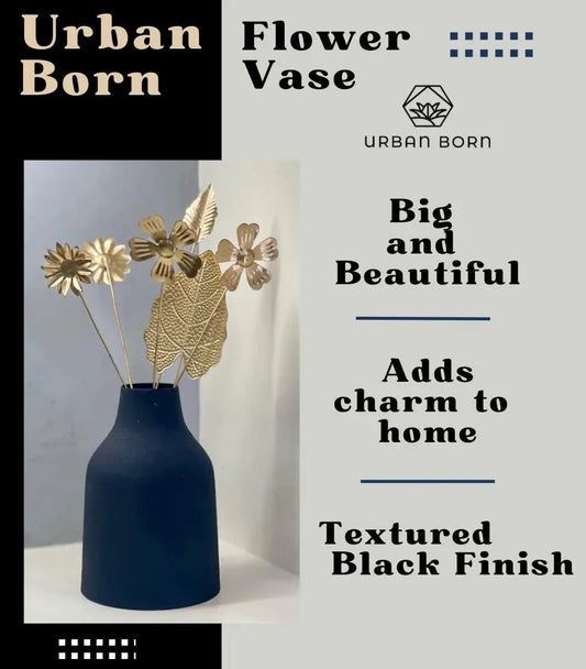 Textured Black Jar Shaped Iron Vase-ArtyCraftz.com