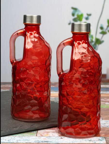 Textured Glass Beverage Bottle with Handle-ArtyCraftz.com