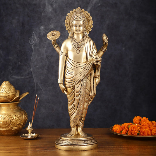 The Physician God Dhanvantri 12.5 inches Brass Statue-ArtyCraftz.com