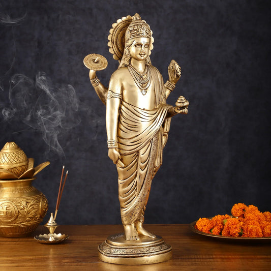 The Physician God Dhanvantri 12.5 inches Brass Statue-ArtyCraftz.com