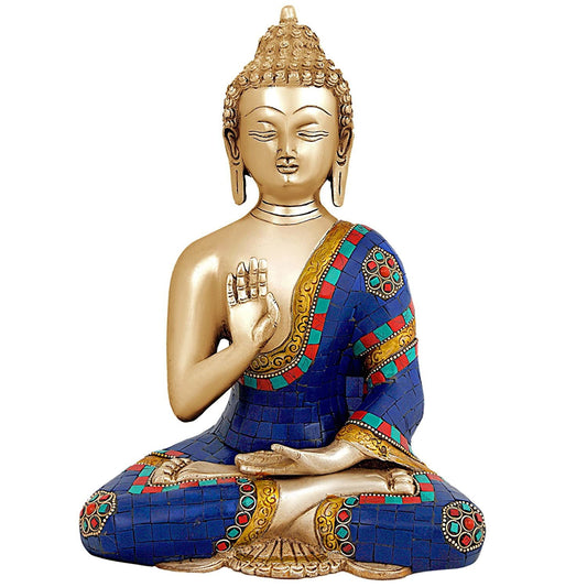 Tibetan Brass Sculpture Buddhist Buddhism Abhaya Buddha Statue, Multicolour, Height : 11 inches - ArtyCraftz.com