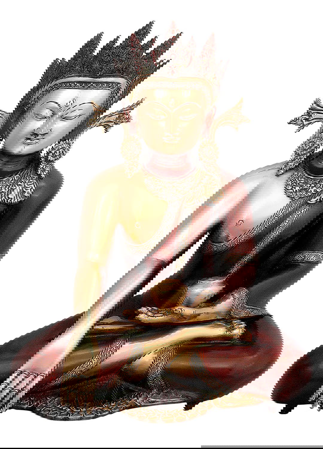 Tibetan Buddhist Lord Buddha in Bhumi-Sparsha Mudra, Brass Statue Height - 23.5 inches - ArtyCraftz.com