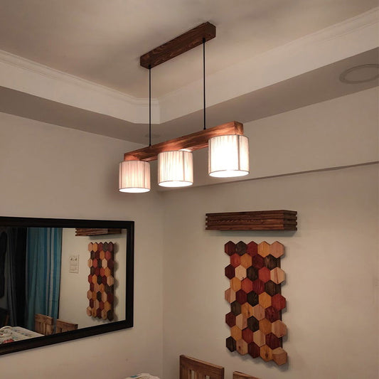 Tiga Brown Wooden Series Hanging Lamp with Silver Fabric Lampshades - ArtyCraftz.com