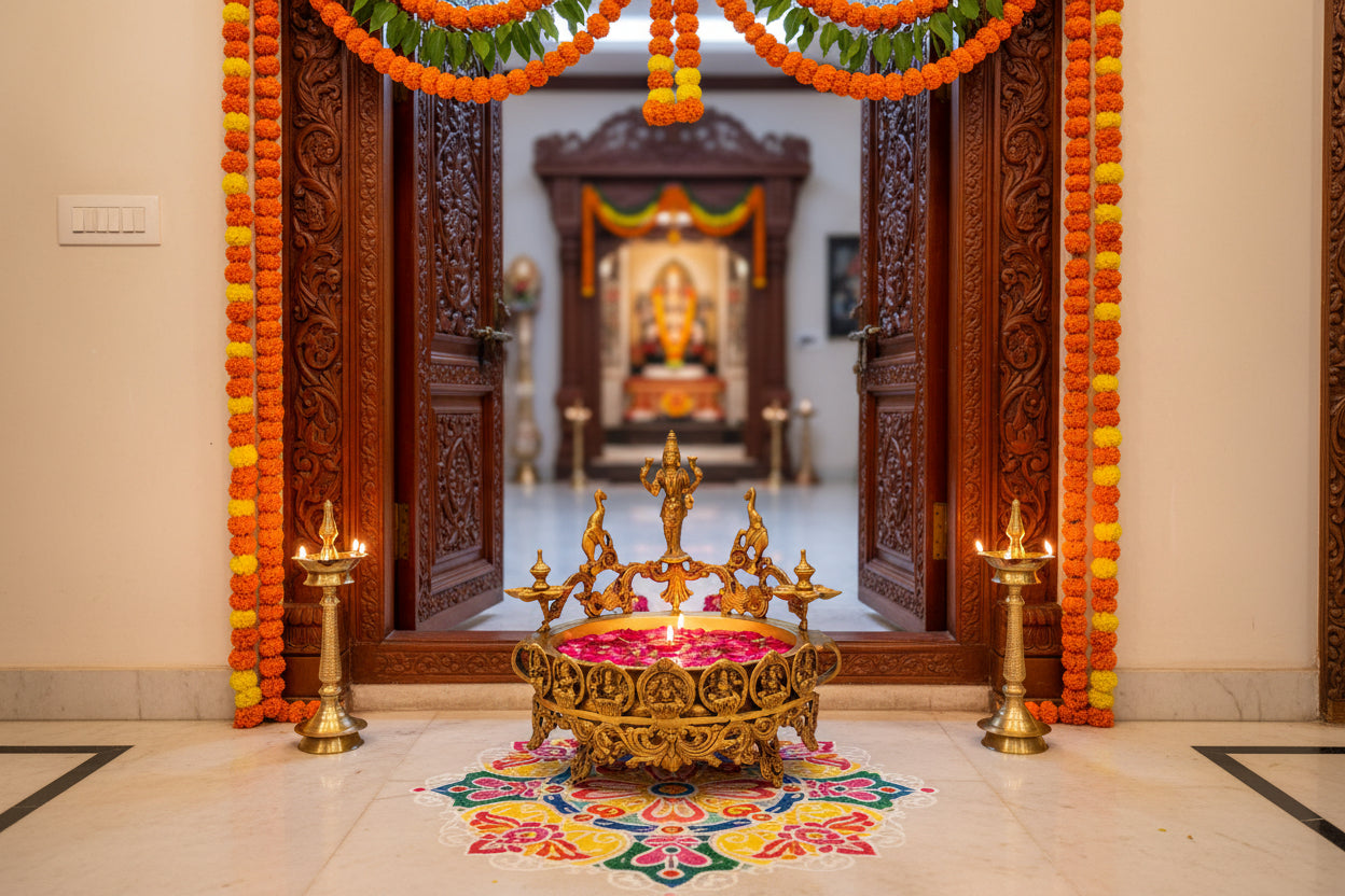 Traditional Brass Ashta Lakshmi Urli for Home Entrance & Festive Decor-ArtyCraftz.com