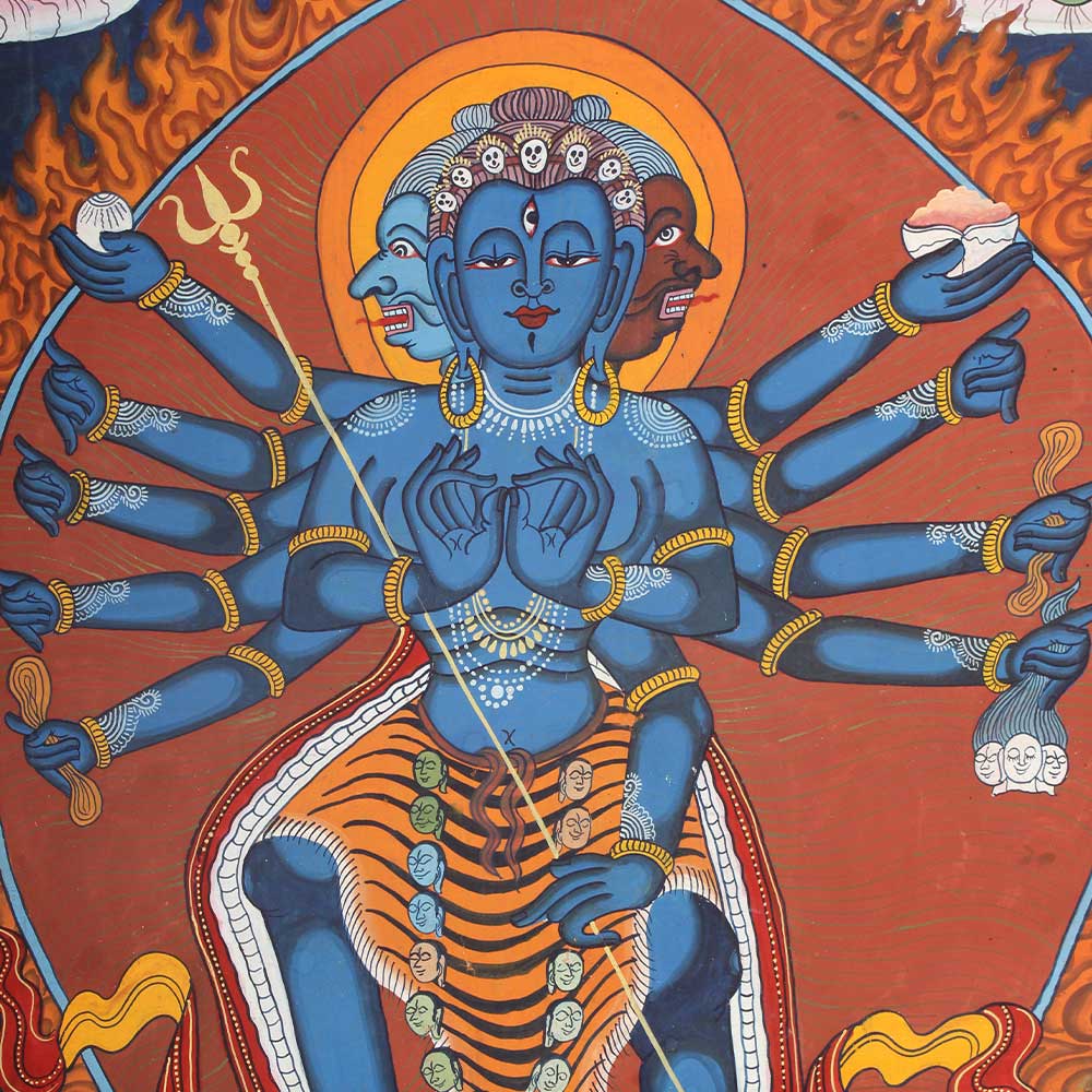 Traditional Kali Thangka painting with Goddess Kali and intricate devotional artwork-ArtyCraftz.com
