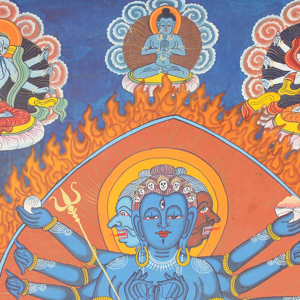 Traditional Kali Thangka painting with Goddess Kali and intricate devotional artwork-ArtyCraftz.com