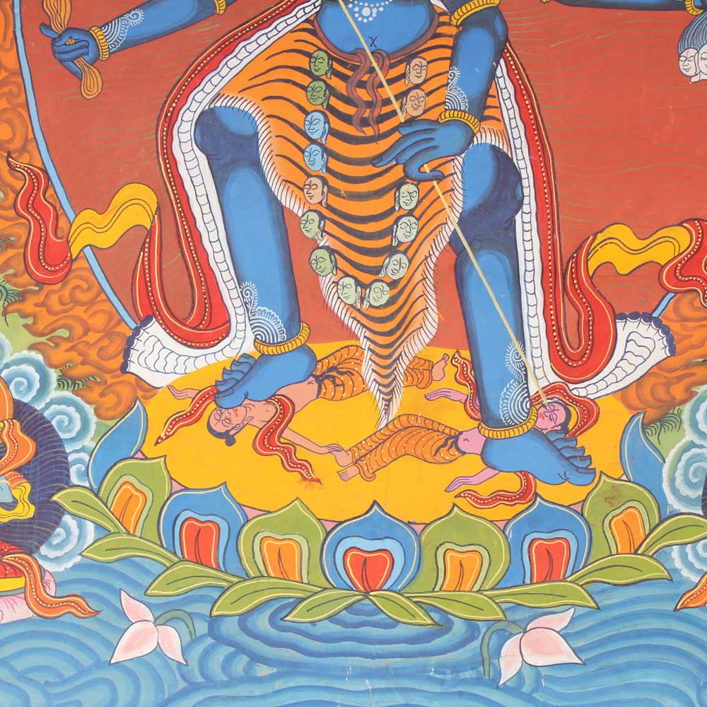Traditional Kali Thangka painting with Goddess Kali and intricate devotional artwork-ArtyCraftz.com