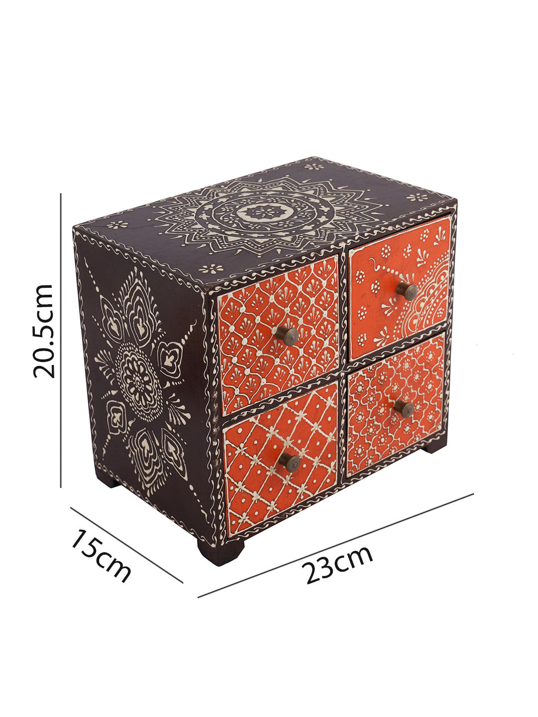 Traditional Mandana Print Orange & Brown Chest with Drawer-ArtyCraftz.com