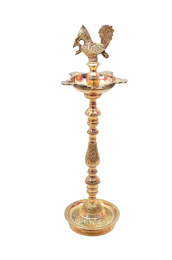 Traditional Peacock Brass Kuthuvilakku Deepak Lamp-ArtyCraftz.com