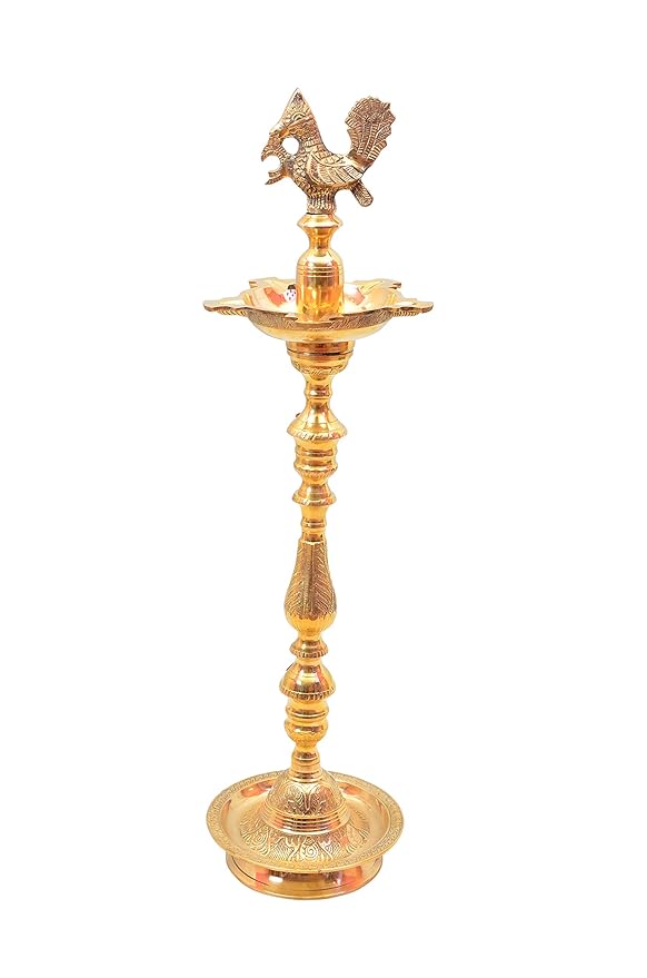 Traditional Peacock Brass Kuthuvilakku Deepak Lamp-ArtyCraftz.com