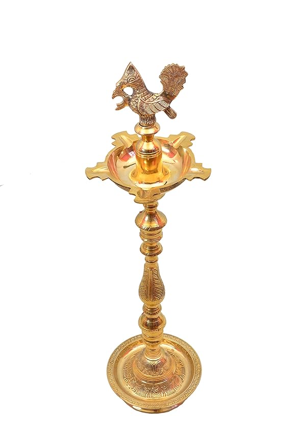 Traditional Peacock Brass Kuthuvilakku Deepak Lamp-ArtyCraftz.com