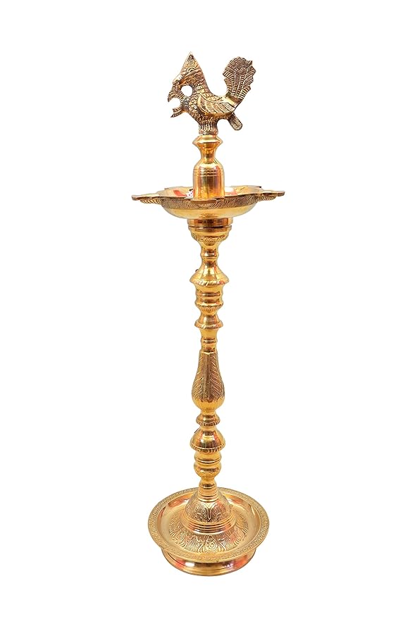 Traditional Peacock Brass Kuthuvilakku Deepak Lamp-ArtyCraftz.com