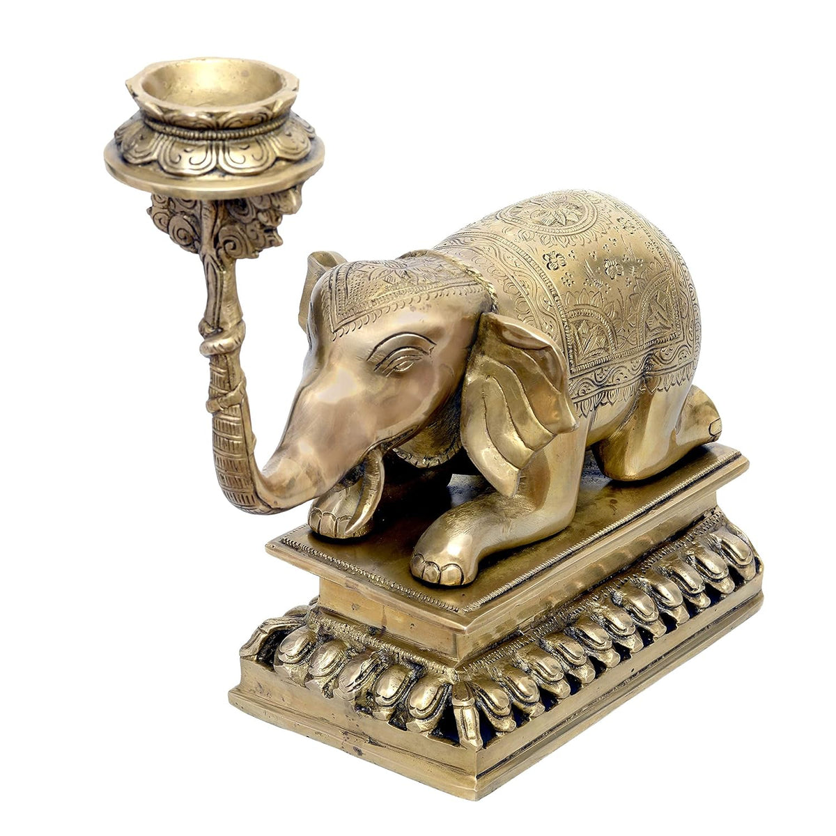 Traditional brass elephant candle holder with engraved decorative details-artycraftz.com