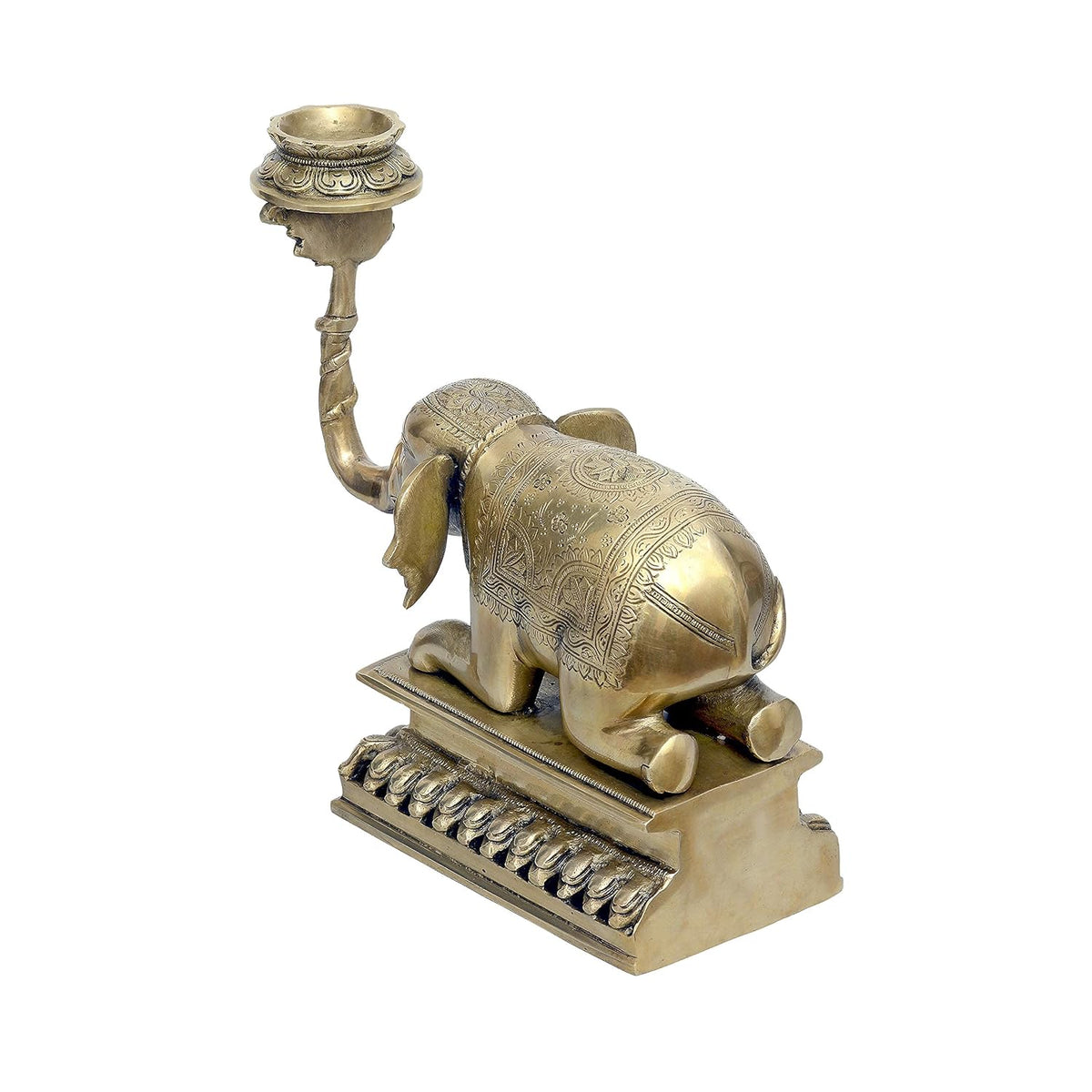 Traditional brass elephant candle holder with engraved decorative details-artycraftz.com