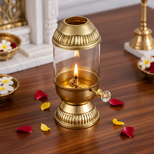 Traditional brass oil lamp with transparent glass shade-artycraftz.com