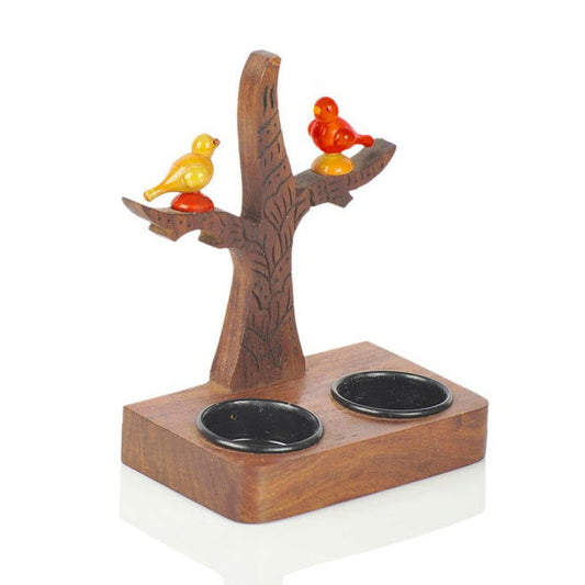 Tree Of Life & Parrots Wall Cum Table Wooden Tealight Holder - ArtyCraftz.com