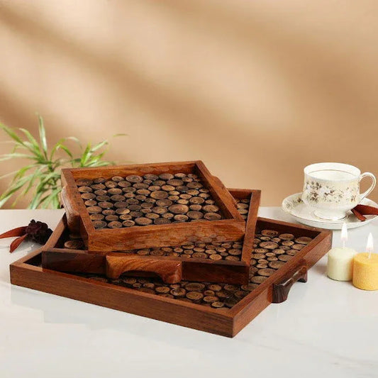 Trendy Wooden Cut Pieces Serving Tray for Kitchen & Dinning Ware Set of 3 - ArtyCraftz.com