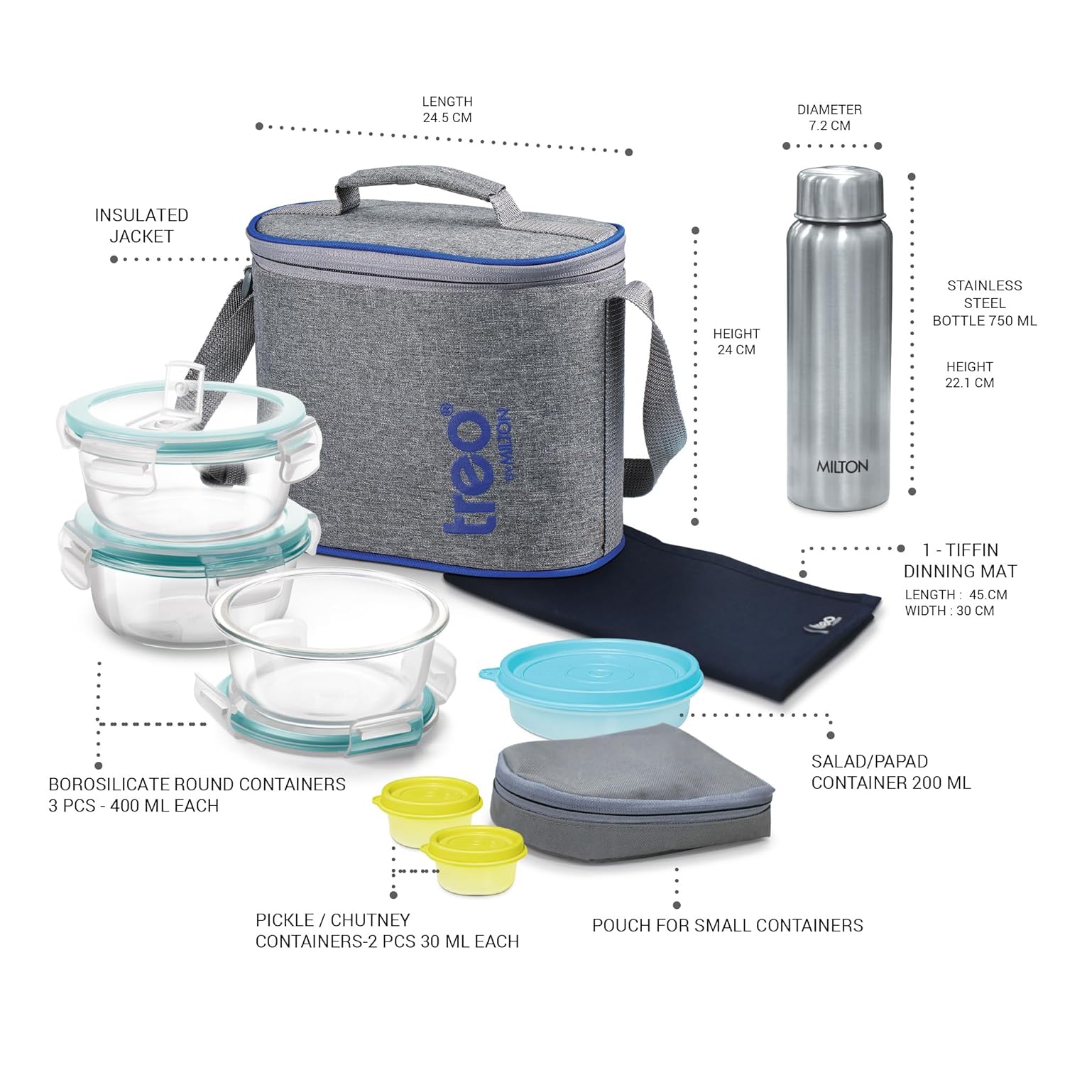 Treo All Fresh Glass Tiffin Set – 5-Piece Stackable Lunch Box-ArtyCraftz.com