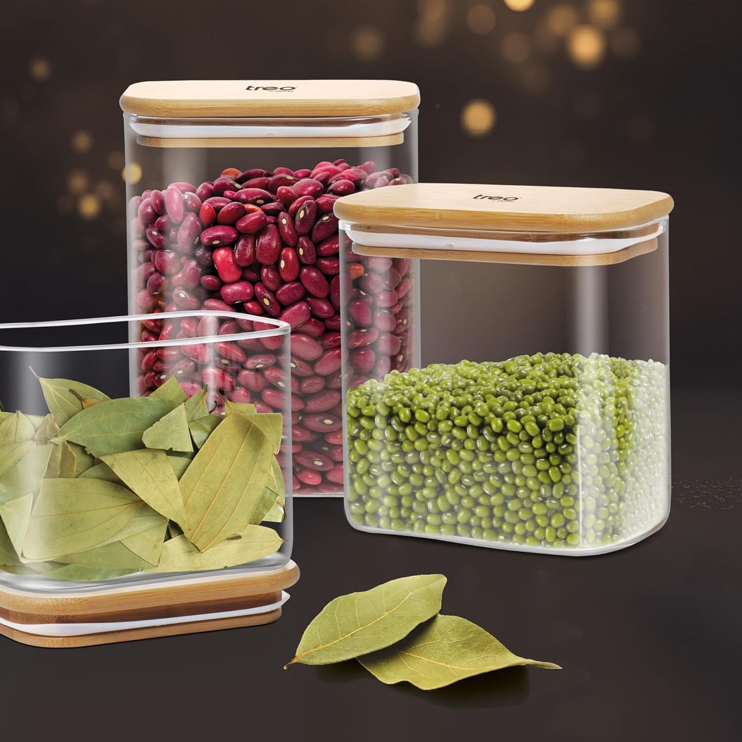 Treo Recto Glass Jar with Bamboo Lid-ArtyCraftz.com