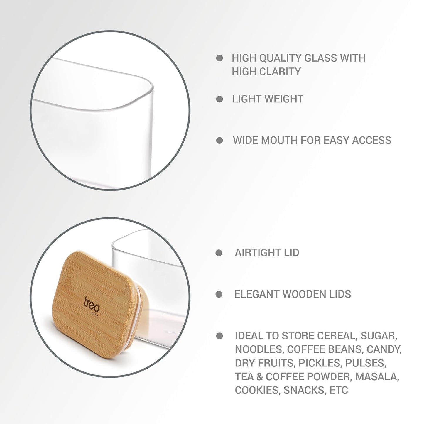 Treo Recto Glass Jar with Bamboo Lid-ArtyCraftz.com