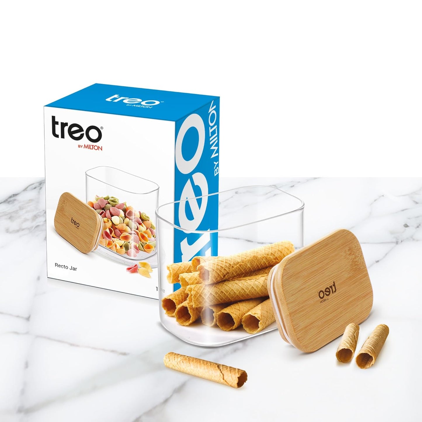 Treo Recto Glass Jar with Bamboo Lid-ArtyCraftz.com