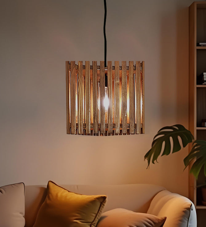 Trikona Brown Wooden Single Hanging Lamp-ArtyCraftz.com