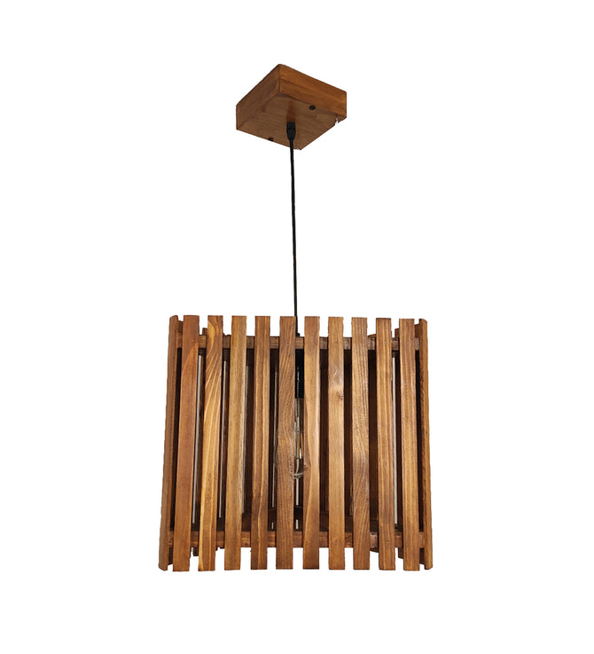 Trikona Brown Wooden Single Hanging Lamp-ArtyCraftz.com