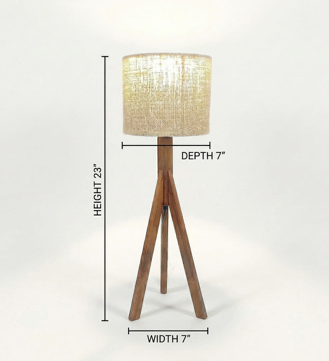 Pinewood Tripod Table Lamp with Woven Jute Drum Shade-artycraftz.com