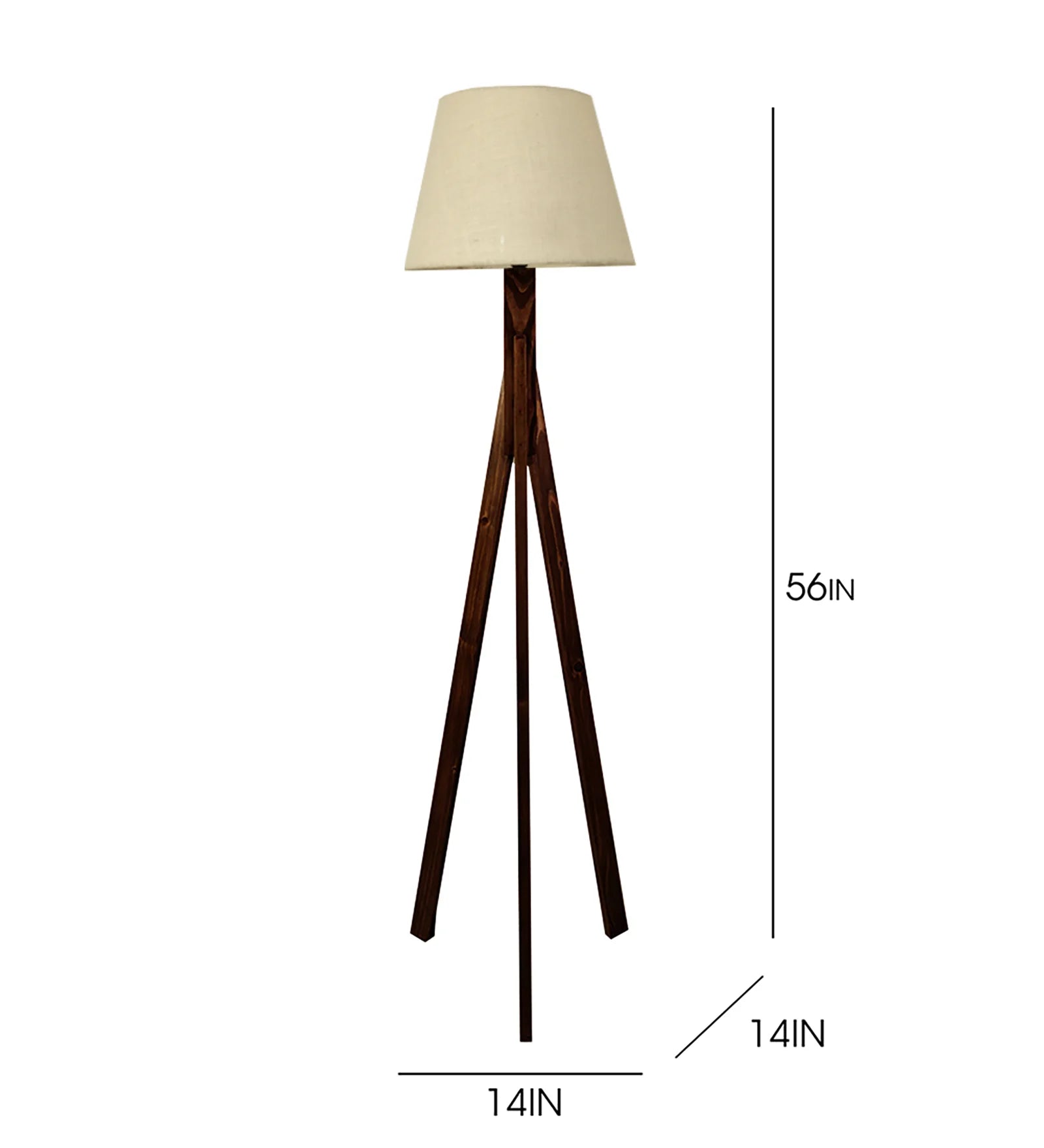 Triune Wooden Floor Lamp with Brown Base and Beige Fabric Lampshade - ArtyCraftz.com