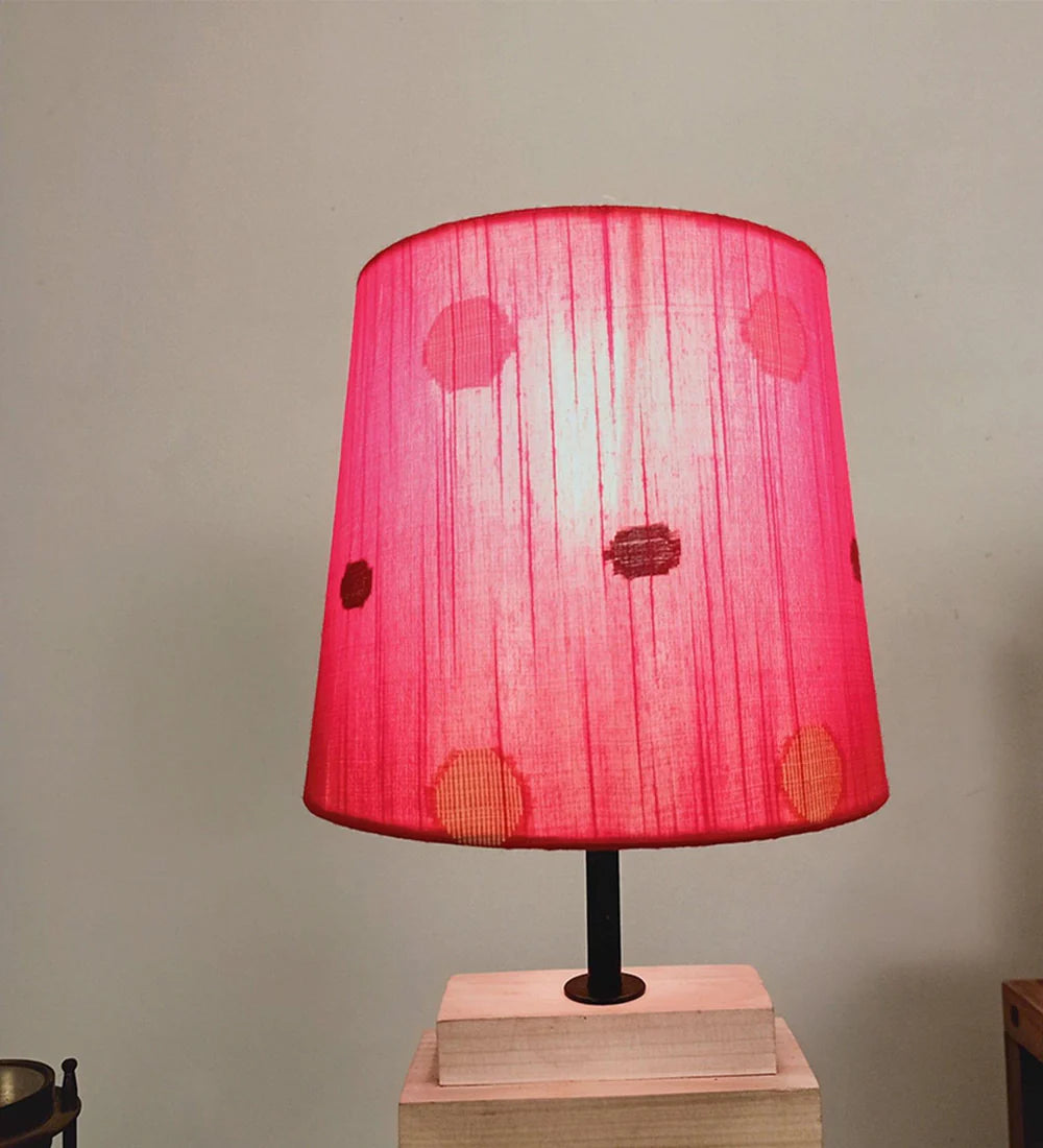 Truffle Beige Wooden Table Lamp with Red Printed Fabric Lampshade - ArtyCraftz.com