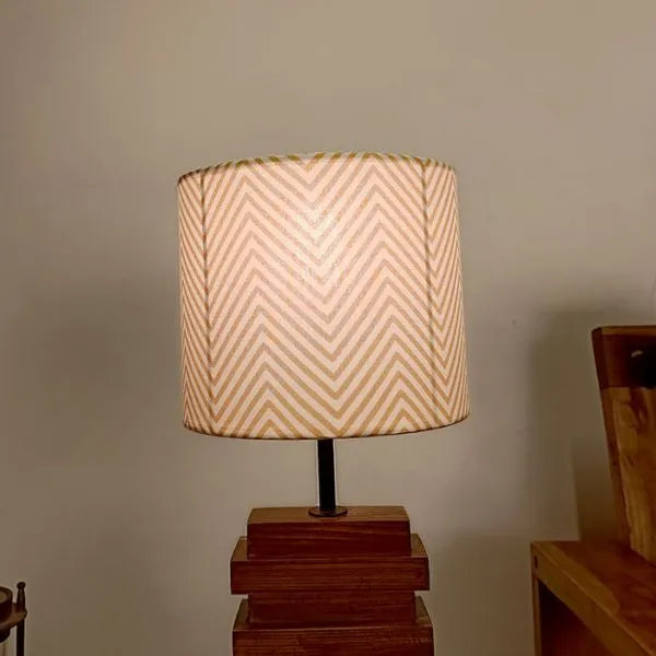 Truffle Brown Wooden Table Lamp with Yellow Printed Fabric Lampshade - ArtyCraftz.com 