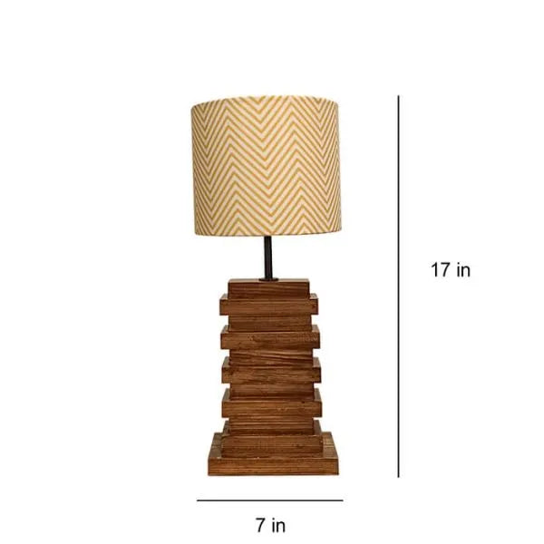Truffle Brown Wooden Table Lamp with Yellow Printed Fabric Lampshade - ArtyCraftz.com