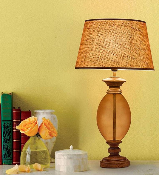 Twilight Beige Fabric Shade Night Lamp With Glass Base