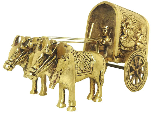 Two Bulls Bullock Cart Showpiece, Standard, Antique Brass, 1 Piece - ArtyCraftz.com