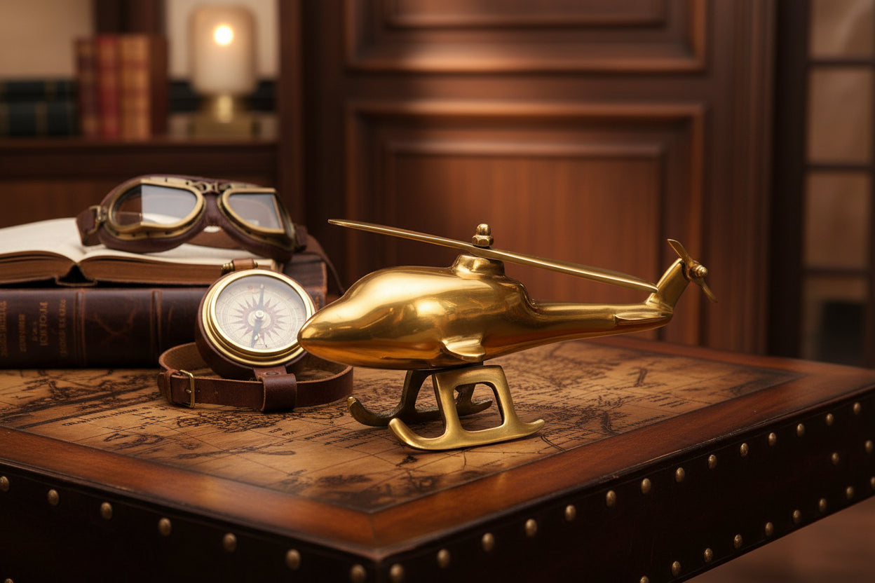 Unique Brass Helicopter Miniature for Stylish Decor-ArtyCraftz.com