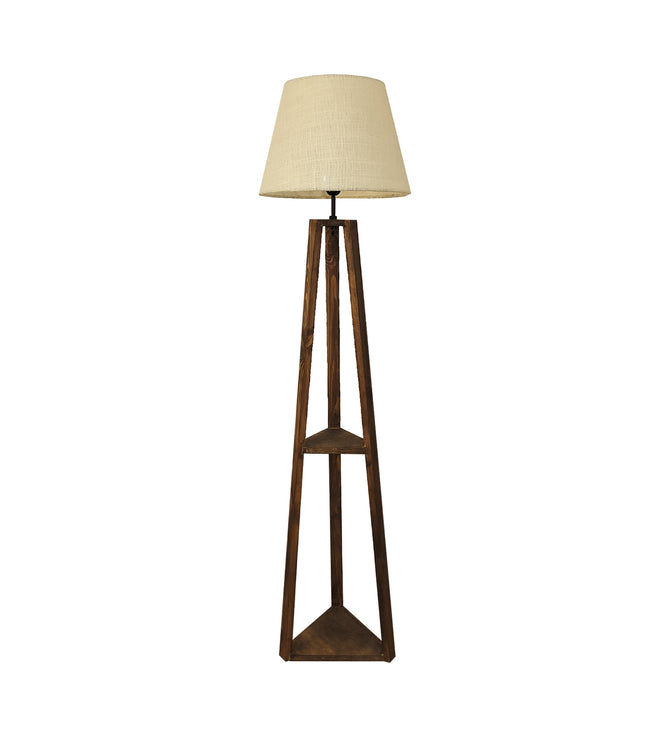 Vantage Wooden Floor Lamp with Brown Base and Jute Fabric Lampshade