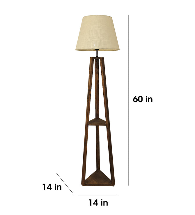 Vantage Wooden Floor Lamp with Brown Base and Jute Fabric Lampshade